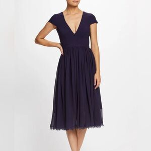 Dress the Population Corey Dress Boysenberry Navy Blue Cap Sleeve Lace XS NWT
